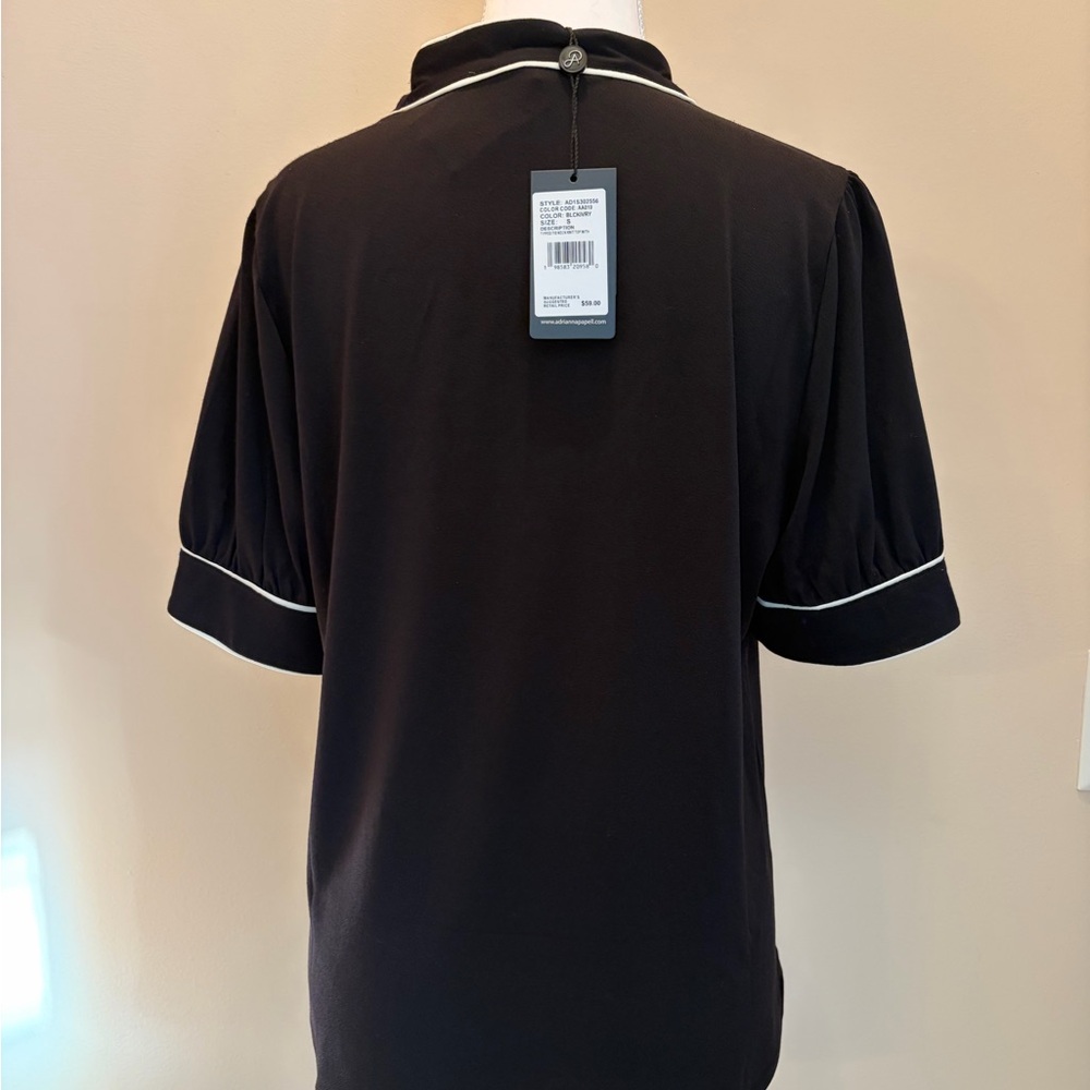 #185 Adrianna Papell NWT Beautiful Black Blouse with White Accents. Size S - Picture 11 of 15